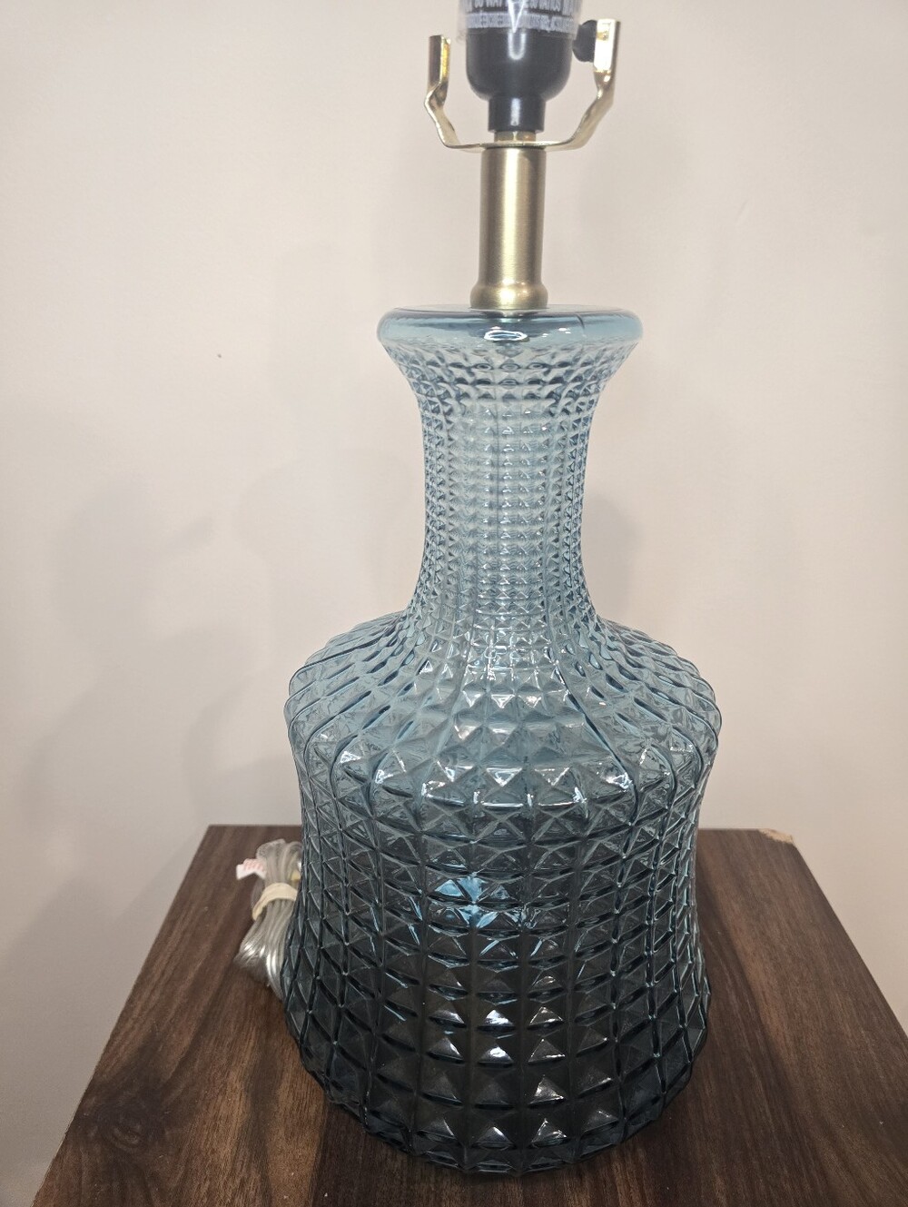 Textured Blue Glass Table Lamp - Unbranded